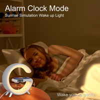 LED Table Lamp with Wireless Charger, Mini G Atmosphere Lamp with Bluetooth Speaker, Night Light Lamp Sunrise Alarm Clock, Smart Light Sound Machine for Bedroom【Mini Size 𝐆𝟔】 - 7DAY'S