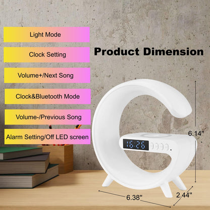 LED Table Lamp with Wireless Charger, Mini G Atmosphere Lamp with Bluetooth Speaker, Night Light Lamp Sunrise Alarm Clock, Smart Light Sound Machine for Bedroom【Mini Size 𝐆𝟔】 - 7DAY'S