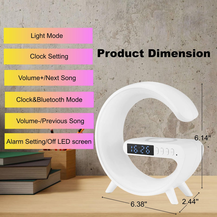 LED Table Lamp with Wireless Charger, Mini G Atmosphere Lamp with Bluetooth Speaker, Night Light Lamp Sunrise Alarm Clock, Smart Light Sound Machine for Bedroom【Mini Size 𝐆𝟔】 - 7DAY'S