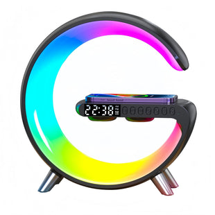 LED Table Lamp with Wireless Charger, Mini G Atmosphere Lamp with Bluetooth Speaker, Night Light Lamp Sunrise Alarm Clock, Smart Light Sound Machine for Bedroom【Mini Size 𝐆𝟔】