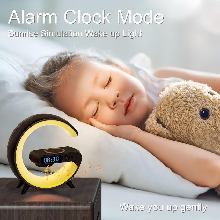 LED Table Lamp with Wireless Charger, Mini G Atmosphere Lamp with Bluetooth Speaker, Night Light Lamp Sunrise Alarm Clock, Smart Light Sound Machine for Bedroom【Mini Size 𝐆𝟔】 - 7DAY'S