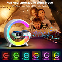 LED Table Lamp with Wireless Charger, Mini G Atmosphere Lamp with Bluetooth Speaker, Night Light Lamp Sunrise Alarm Clock, Smart Light Sound Machine for Bedroom【Mini Size 𝐆𝟔】 - 7DAY'S