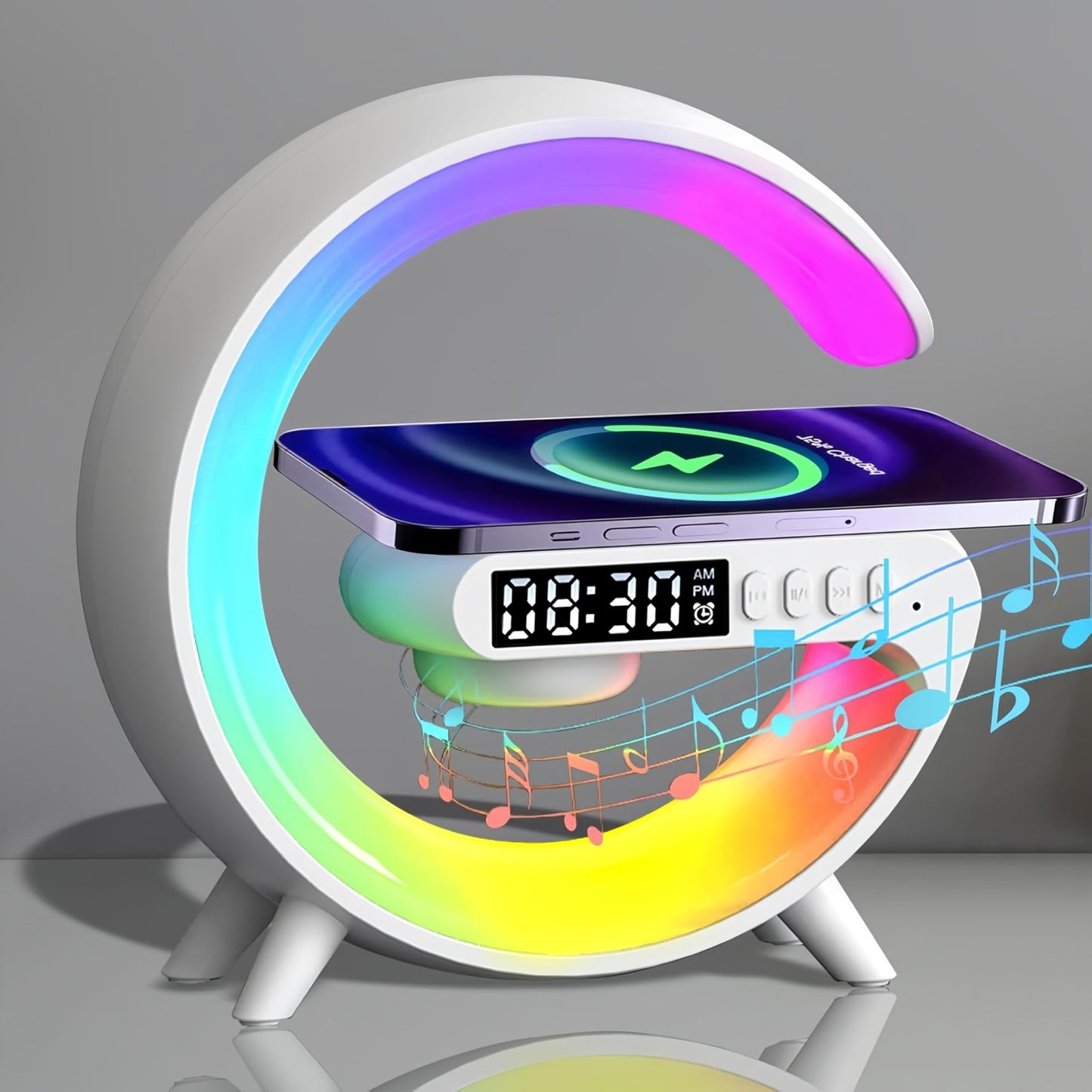 LED Table Lamp with Wireless Charger, Mini G Atmosphere Lamp with Bluetooth Speaker, Night Light Lamp Sunrise Alarm Clock, Smart Light Sound Machine for Bedroom【Mini Size 𝐆𝟔】 - 7DAY'S