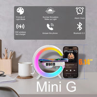 LED Table Lamp with Wireless Charger, Mini G Atmosphere Lamp with Bluetooth Speaker, Night Light Lamp Sunrise Alarm Clock, Smart Light Sound Machine for Bedroom【Mini Size 𝐆𝟔】 - 7DAY'S