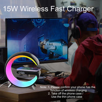 LED Table Lamp with Wireless Charger, Mini G Atmosphere Lamp with Bluetooth Speaker, Night Light Lamp Sunrise Alarm Clock, Smart Light Sound Machine for Bedroom【Mini Size 𝐆𝟔】 - 7DAY'S