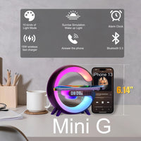 LED Table Lamp with Wireless Charger, Mini G Atmosphere Lamp with Bluetooth Speaker, Night Light Lamp Sunrise Alarm Clock, Smart Light Sound Machine for Bedroom【Mini Size 𝐆𝟔】 - 7DAY'S
