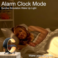 LED Table Lamp with Wireless Charger, Mini G Atmosphere Lamp with Bluetooth Speaker, Night Light Lamp Sunrise Alarm Clock, Smart Light Sound Machine for Bedroom【Mini Size 𝐆𝟔】 - 7DAY'S