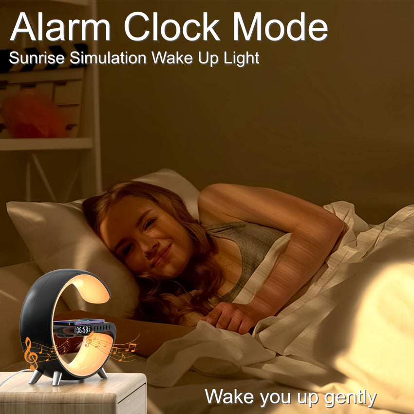 LED Table Lamp with Wireless Charger, Mini G Atmosphere Lamp with Bluetooth Speaker, Night Light Lamp Sunrise Alarm Clock, Smart Light Sound Machine for Bedroom【Mini Size 𝐆𝟔】 - 7DAY'S