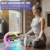 LED Table Lamp with Wireless Charger, Mini G Atmosphere Lamp with Bluetooth Speaker, Night Light Lamp Sunrise Alarm Clock, Smart Light Sound Machine for Bedroom【Mini Size 𝐆𝟔】 - 7DAY'S