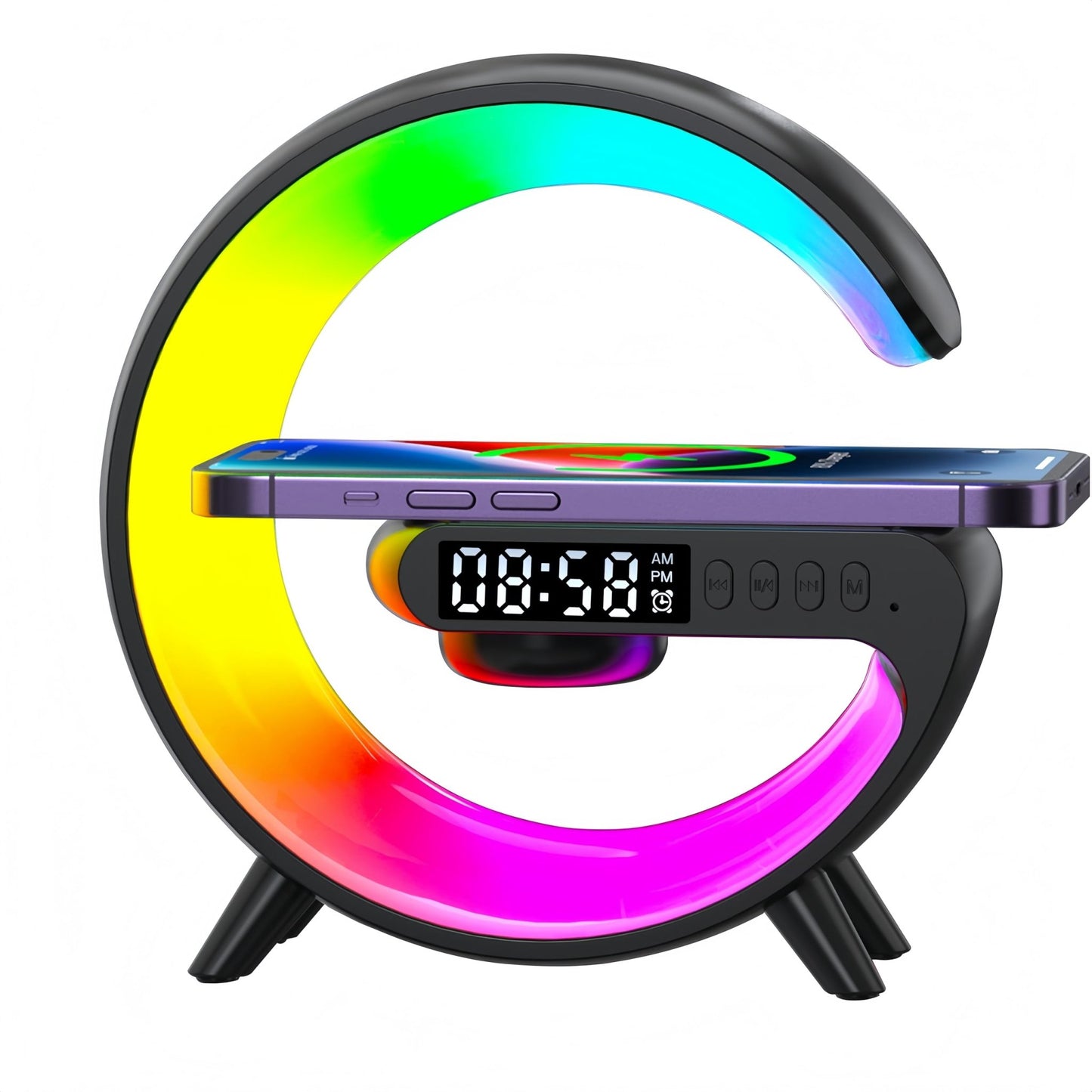 LED Table Lamp with Wireless Charger, Mini G Atmosphere Lamp with Bluetooth Speaker, Night Light Lamp Sunrise Alarm Clock, Smart Light Sound Machine for Bedroom【Mini Size 𝐆𝟔】 - 7DAY'S