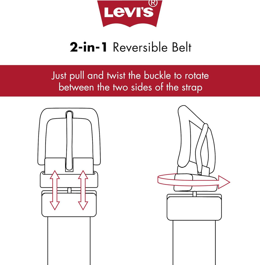 Levi's Men's Two - in - One Reversible Rotative Buckle Casual Everyday Jean Belt (Regular and Big & Tall Sizing) - 7DAY'S