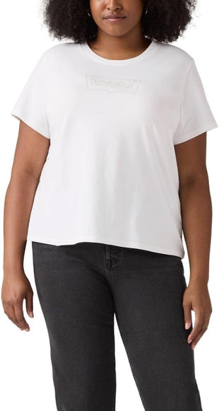 Levi's Women's Size Perfect Crewneck Tee Shirt (Also Available in Plus), (New) Batwing Shine Bright White