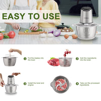 Liebe&Lecker Food Processor, Meat Grinder with 2 Bowls 8 Cup and 8 Cup, Food Chopper Electric Vegetable Chopper with 4 Large Sharp Blades for Fruits, Meat, Vegetables, Baby Food, Nuts, 2 Speed. - 7DAY'S
