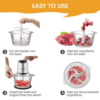 Liebe&Lecker Food Processor, Meat Grinder with 2 Bowls 8 Cup and 8 Cup, Food Chopper Electric Vegetable Chopper with 4 Large Sharp Blades for Fruits, Meat, Vegetables, Baby Food, Nuts, 2 Speed. - 7DAY'S