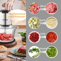 Liebe&Lecker Food Processor, Meat Grinder with 2 Bowls 8 Cup and 8 Cup, Food Chopper Electric Vegetable Chopper with 4 Large Sharp Blades for Fruits, Meat, Vegetables, Baby Food, Nuts, 2 Speed. - 7DAY'S