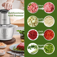 Liebe&Lecker Food Processor, Meat Grinder with 2 Bowls 8 Cup and 8 Cup, Food Chopper Electric Vegetable Chopper with 4 Large Sharp Blades for Fruits, Meat, Vegetables, Baby Food, Nuts, 2 Speed. - 7DAY'S