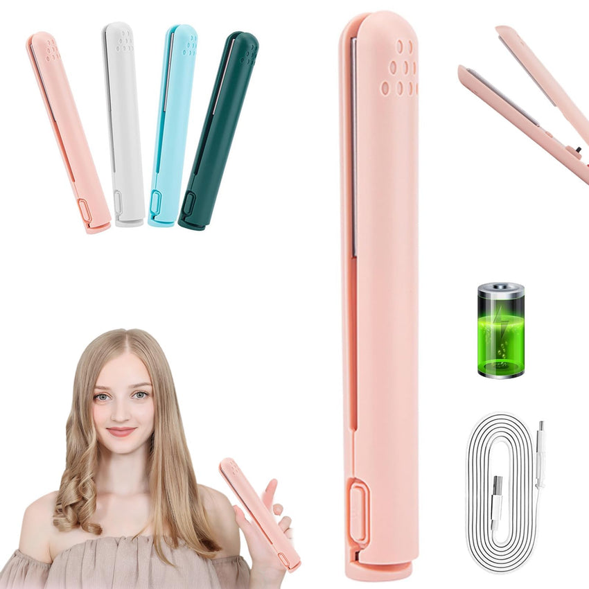 Life Sunny Mini Rechargeable Cordless Curling Iron - Dual Purpose for Short Hair (White) - 7DAY'S