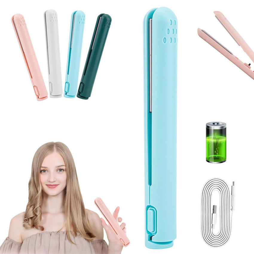 Life Sunny Mini Rechargeable Cordless Curling Iron - Dual Purpose for Short Hair (White) - 7DAY'S