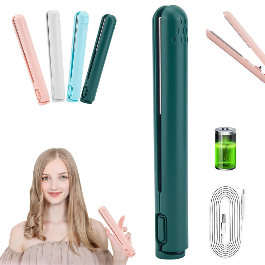 Life Sunny Mini Rechargeable Cordless Curling Iron - Dual Purpose for Short Hair (White) - 7DAY'S