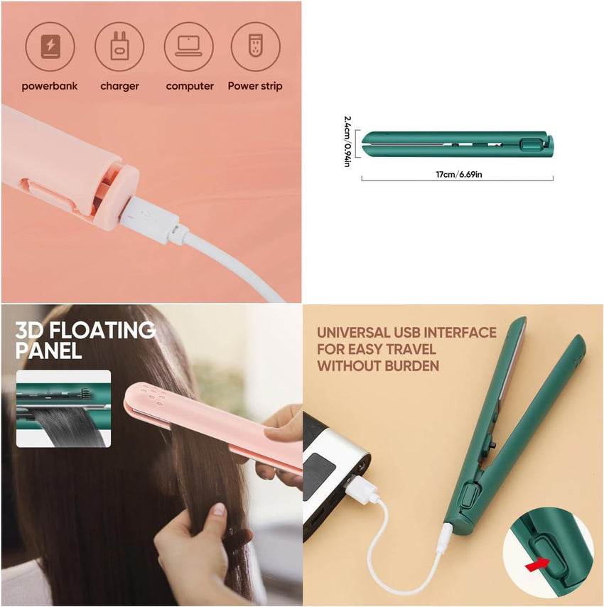 Life Sunny Mini Rechargeable Cordless Curling Iron - Dual Purpose for Short Hair (White) - 7DAY'S