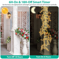 Lighted Birch Garland 7.87FT Lighted Twig Vine Lights 144LED Birch Garland with Lights String Light with Timer 8 Modes IP45 Waterproof for Christmas Fireplace Home Decoration - 7DAY'S