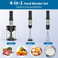 LINKChef 7 in 1 Immersion Blender Handheld, 800W Hand Blender Set, Scratch Resistant with 2 Titanium Steel Blades, 20 Speed and Turbo Mode, Includes Whisk, Milk Frother, Food Processor & Beaker - 7DAY'S