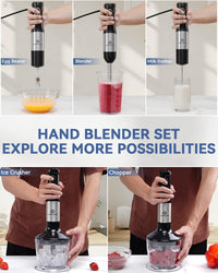 LINKChef 7 in 1 Immersion Blender Handheld, 800W Hand Blender Set, Scratch Resistant with 2 Titanium Steel Blades, 20 Speed and Turbo Mode, Includes Whisk, Milk Frother, Food Processor & Beaker - 7DAY'S