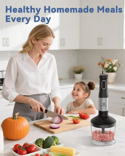 LINKChef 7 in 1 Immersion Blender Handheld, 800W Hand Blender Set, Scratch Resistant with 2 Titanium Steel Blades, 20 Speed and Turbo Mode, Includes Whisk, Milk Frother, Food Processor & Beaker - 7DAY'S