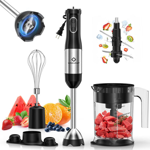 LINKChef 7 in 1 Immersion Blender Handheld, 800W Hand Blender Set, Scratch Resistant with 2 Titanium Steel Blades, 20 Speed and Turbo Mode, Includes Whisk, Milk Frother, Food Processor & Beaker - 7DAY'S