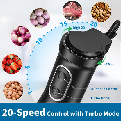 LINKChef 7 in 1 Immersion Blender Handheld, 800W Hand Blender Set, Scratch Resistant with 2 Titanium Steel Blades, 20 Speed and Turbo Mode, Includes Whisk, Milk Frother, Food Processor & Beaker - 7DAY'S