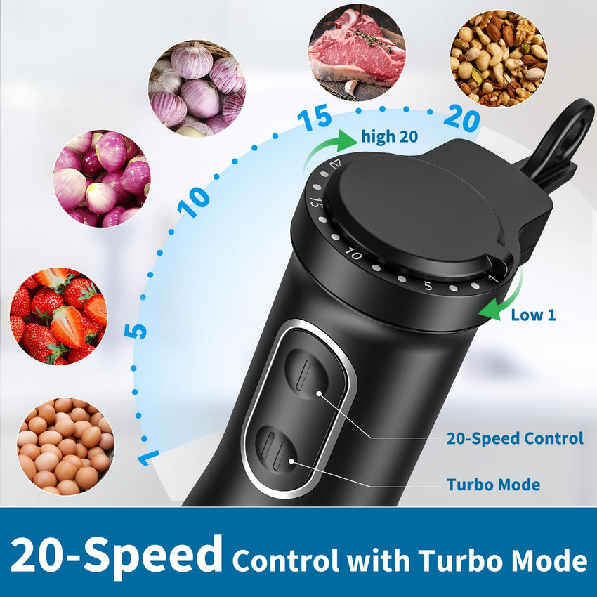 LINKChef 7 in 1 Immersion Blender Handheld, 800W Hand Blender Set, Scratch Resistant with 2 Titanium Steel Blades, 20 Speed and Turbo Mode, Includes Whisk, Milk Frother, Food Processor & Beaker - 7DAY'S