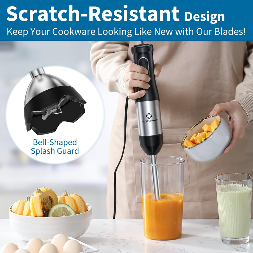 LINKChef 7 in 1 Immersion Blender Handheld, 800W Hand Blender Set, Scratch Resistant with 2 Titanium Steel Blades, 20 Speed and Turbo Mode, Includes Whisk, Milk Frother, Food Processor & Beaker - 7DAY'S