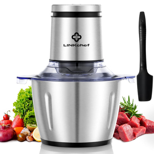 LINKChef Food Chopper, 8 Cup Food Processor Mini Electric, 2L 600W Meat Grinder with 4 Bi - Level Blades, Stainless Steel Mincer for Kitchen, Vegetable, Onion, Garlic, Salad, Baby Food, Fruit, Nuts - 7DAY'S