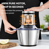 LINKChef Food Chopper, 8 Cup Food Processor Mini Electric, 2L 600W Meat Grinder with 4 Bi - Level Blades, Stainless Steel Mincer for Kitchen, Vegetable, Onion, Garlic, Salad, Baby Food, Fruit, Nuts - 7DAY'S