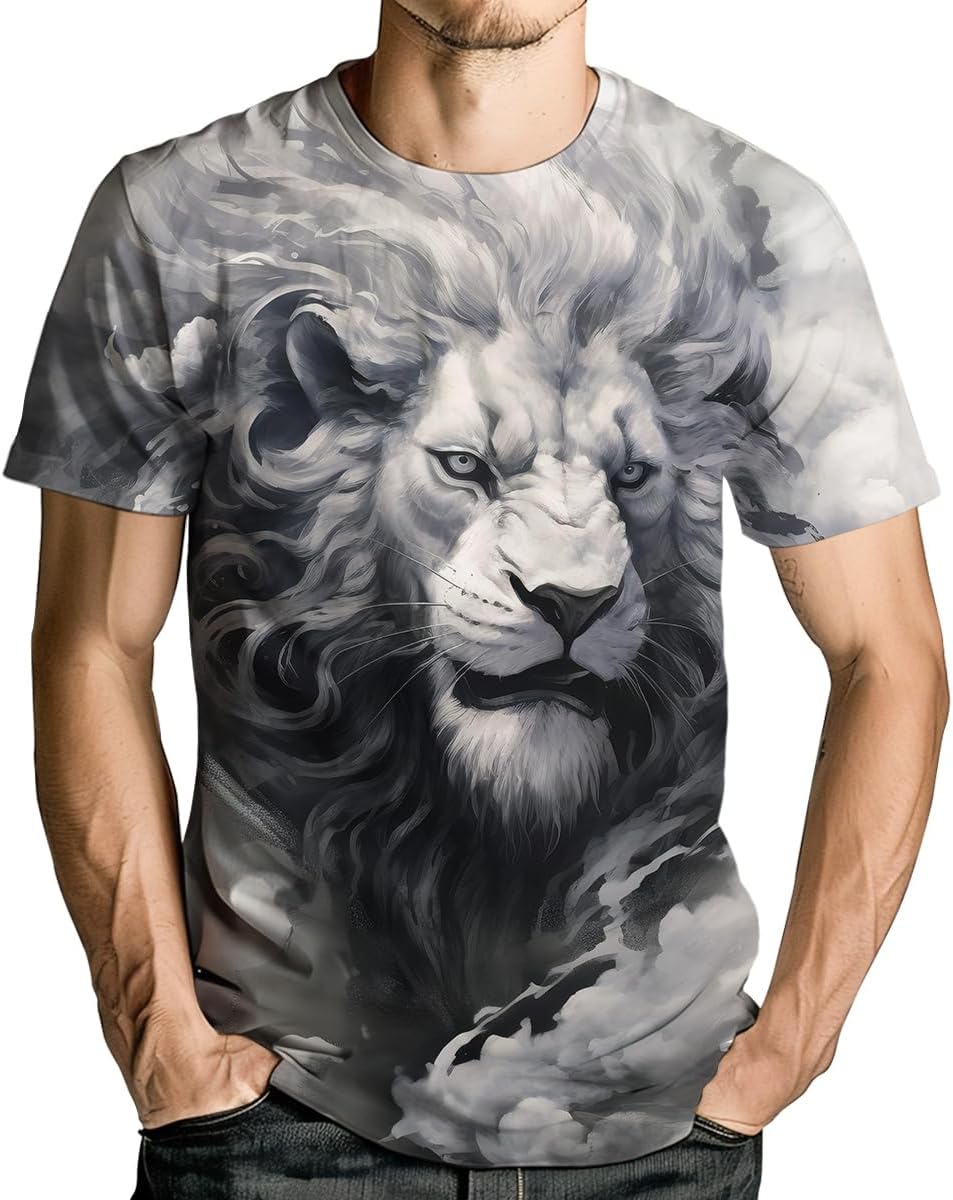 Lion Tshirt for Men 3D Printed Shirt Novelty Animal Lion Graphic T-Shirts Mens Tee Tops - 7DAY'S