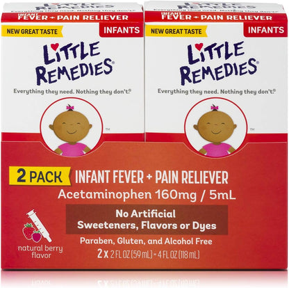 Little Remedies Infant Fever & Pain Reliever, Natural Berry Flavor, 2 Fl Oz (Pack of 2) - 7DAY'S