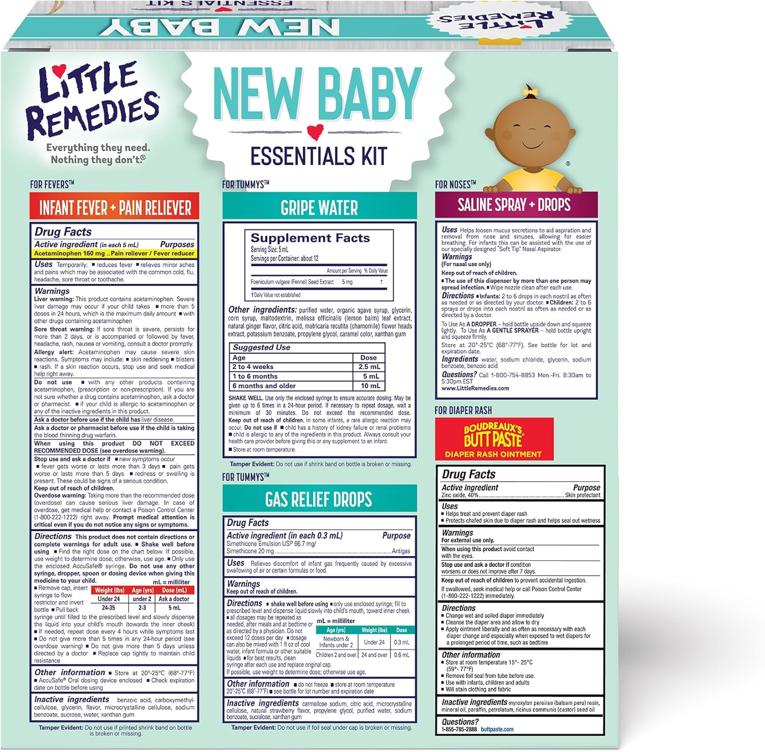 Little Remedies, New Baby Essentials Kit, 6 Newborn Essentials, Saline Nasal Spray, Gas Relief Drops, Gripe Water, Fever Reliever, & Diaper Ointment - 7DAY'S