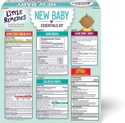 Little Remedies, New Baby Essentials Kit, 6 Newborn Essentials, Saline Nasal Spray, Gas Relief Drops, Gripe Water, Fever Reliever, & Diaper Ointment - 7DAY'S