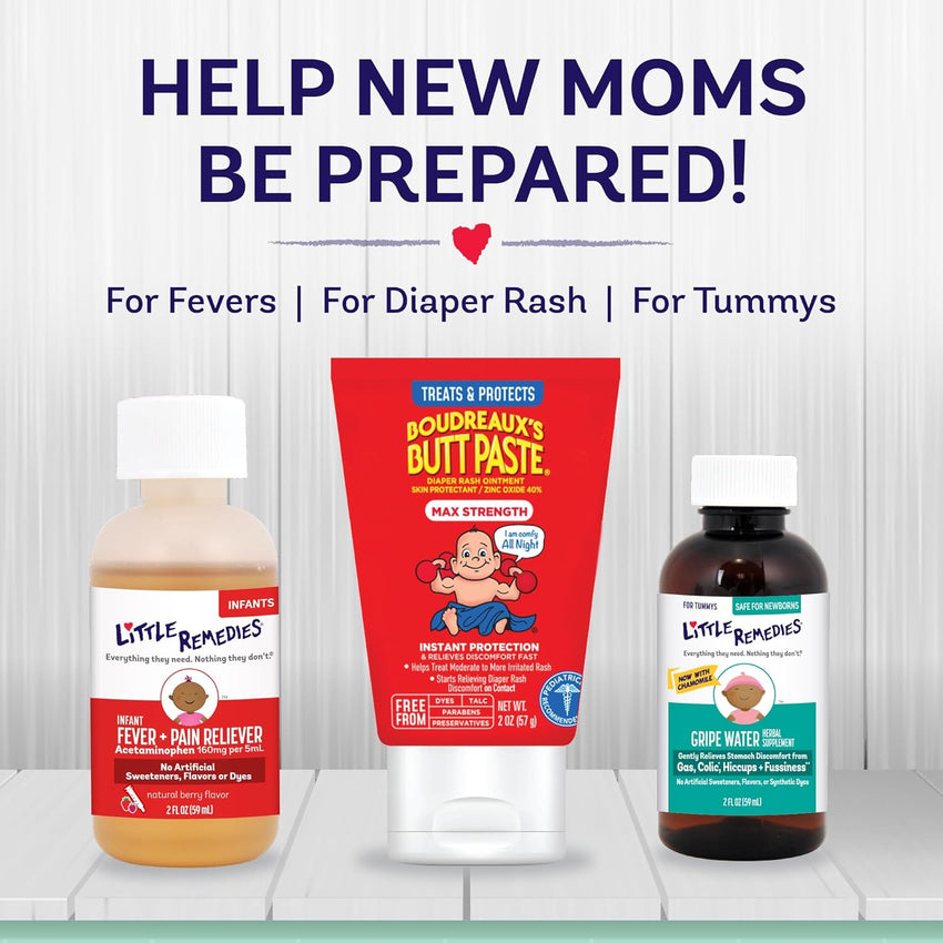Little Remedies, New Baby Essentials Kit, 6 Newborn Essentials, Saline Nasal Spray, Gas Relief Drops, Gripe Water, Fever Reliever, & Diaper Ointment - 7DAY'S