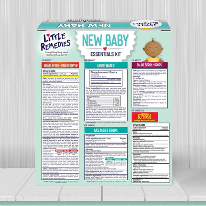 Little Remedies, New Baby Essentials Kit, 6 Newborn Essentials, Saline Nasal Spray, Gas Relief Drops, Gripe Water, Fever Reliever, & Diaper Ointment - 7DAY'S