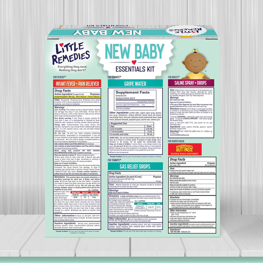 Little Remedies, New Baby Essentials Kit, 6 Newborn Essentials, Saline Nasal Spray, Gas Relief Drops, Gripe Water, Fever Reliever, & Diaper Ointment - 7DAY'S
