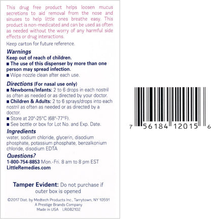 Little Remedies, Saline Nasal Spray and Saline Drops for Baby and Newborn, 0.5 Fl Oz, 3 Pack - 7DAY'S