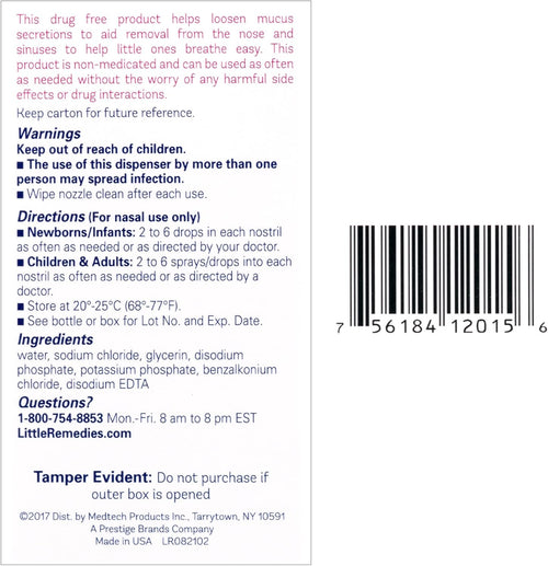 Little Remedies, Saline Nasal Spray and Saline Drops for Baby and Newborn, 0.5 Fl Oz, 3 Pack - 7DAY'S