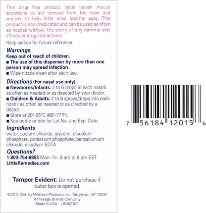 Little Remedies, Saline Nasal Spray and Saline Drops for Baby and Newborn, 0.5 Fl Oz, 3 Pack - 7DAY'S