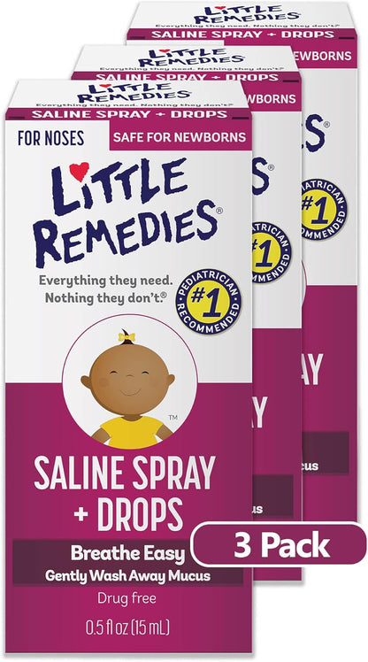 Little Remedies, Saline Nasal Spray and Saline Drops for Baby and Newborn, 0.5 Fl Oz, 3 Pack - 7DAY'S