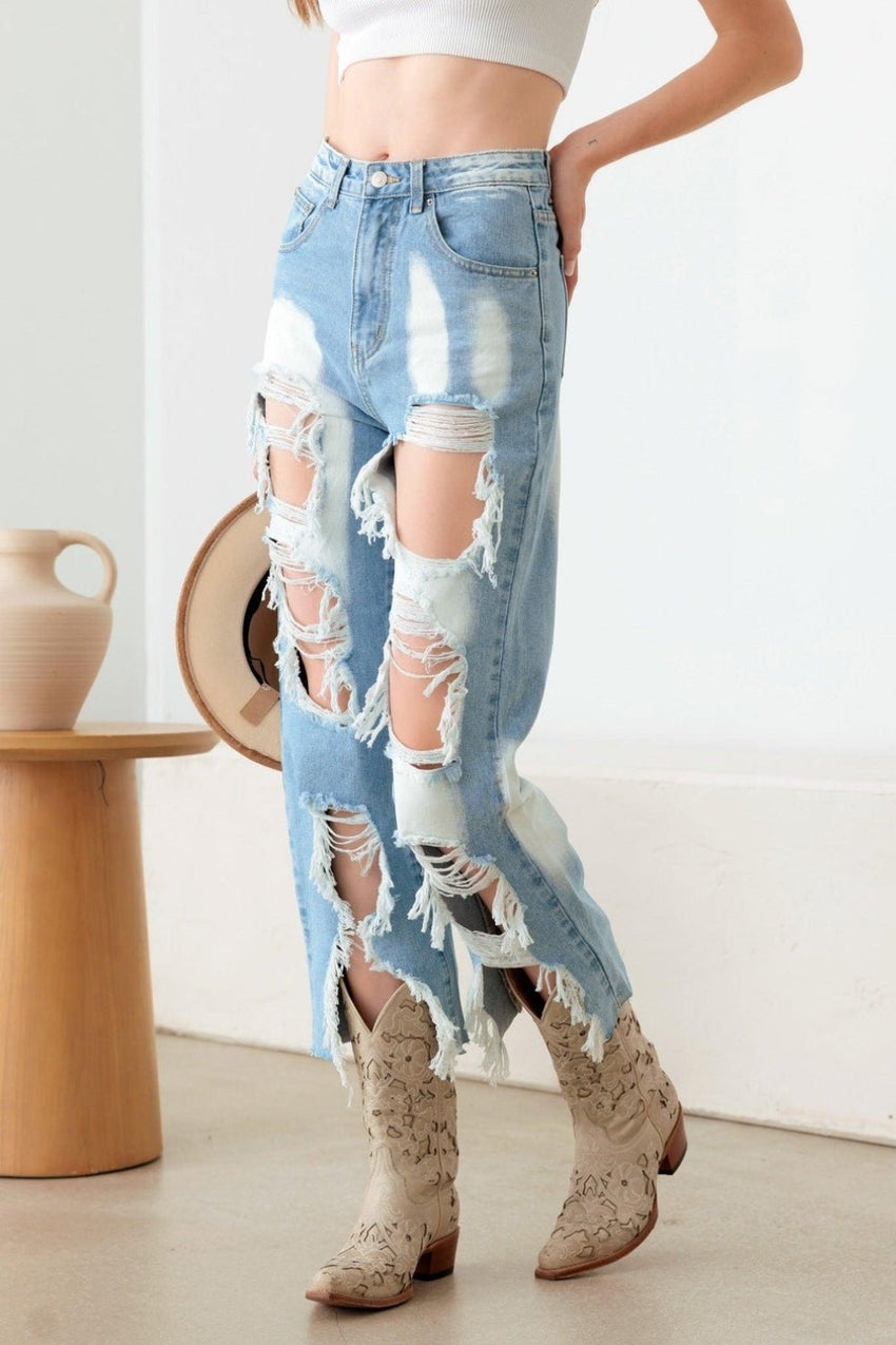 Litz La Frayed Cut Distressed Jeans - 7DAY'S