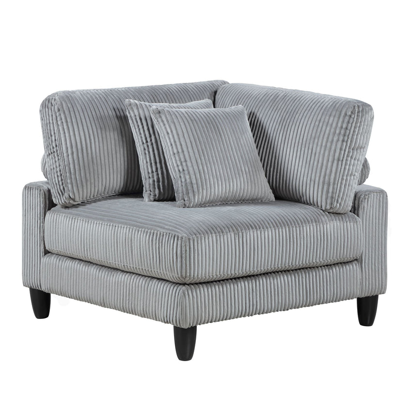 Living Room Furniture Corner Chair Gray Corduroy Upholstery 1pc Corner Wedge Soft Cushion Solid Wood Legs - 7DAY'S