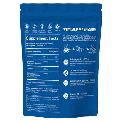 LOCRED Supercalm Powdered Drink Mix, Raspberry Lemonade, L Theanine, Ksm - 66 Ashwagandha, Magnesium Glycinate, Vitamin D 3, Supplements for Relaxation & Focus, No Sugar, Non GMO, On The Go, 20 Ct - 7DAY'S