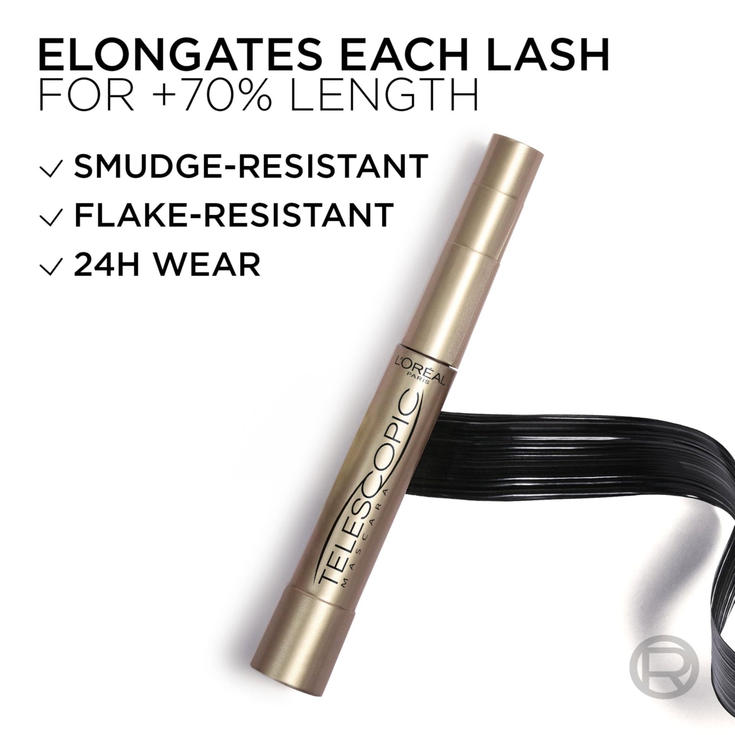 L'Oreal Paris Makeup Telescopic Original Lengthening Mascara, Blackest Black, 0.27 Fl Oz (1 Count) - 7DAY'S