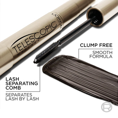 L'Oreal Paris Makeup Telescopic Original Lengthening Mascara, Blackest Black, 0.27 Fl Oz (1 Count) - 7DAY'S